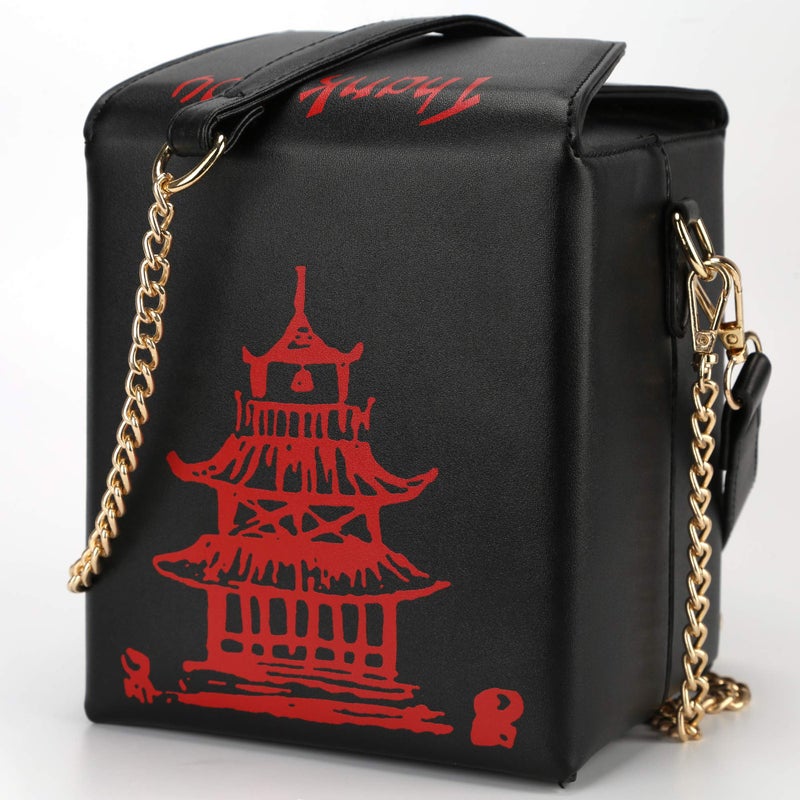 QiMing Tower Print Crossbody Shoulder Bag,Pu Chinese Takeout Box Totes Purse for Women(White) - Image 2